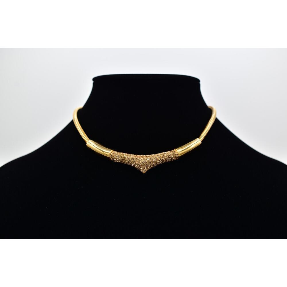 Designs SD Vintage Crystal Choker Collar Necklace Gold Snake Chain Signed Bin1